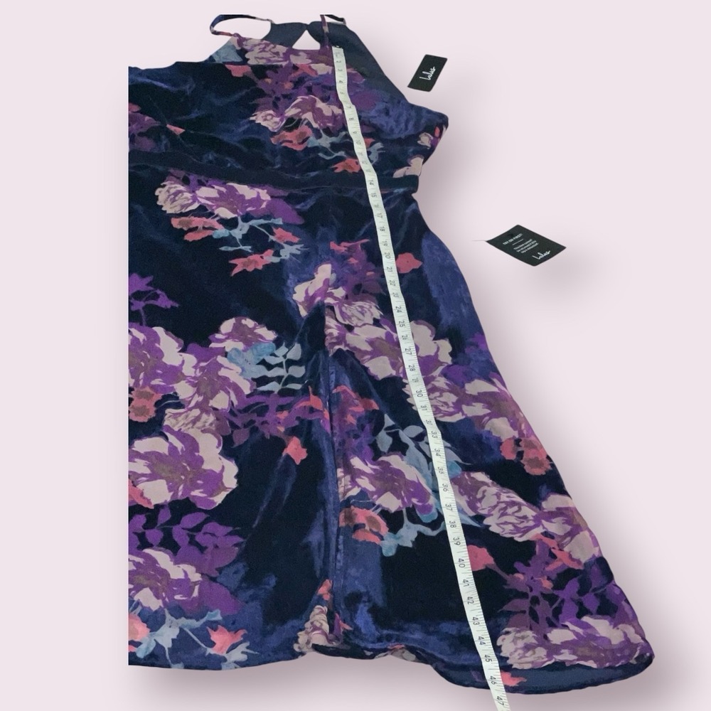 NWT Lulus Endearing Style‎ Navy Floral Burnout Velvet Halter Midi Dress Small - Picture 13 of 16